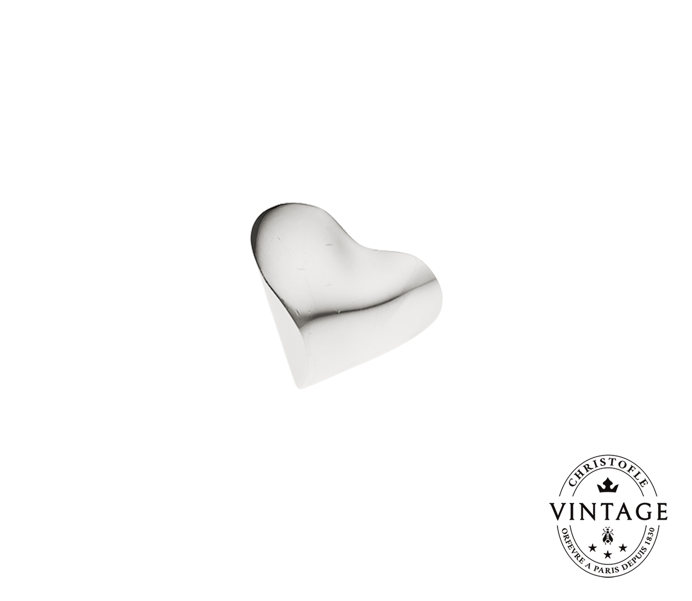 Silvered Pebble Paperweight Heart Amour Vintage , Amour